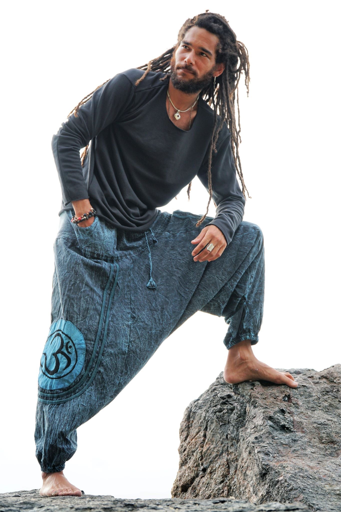 Harem Pants - Stonewash Ohm - Blue - The Karmic Chameleon