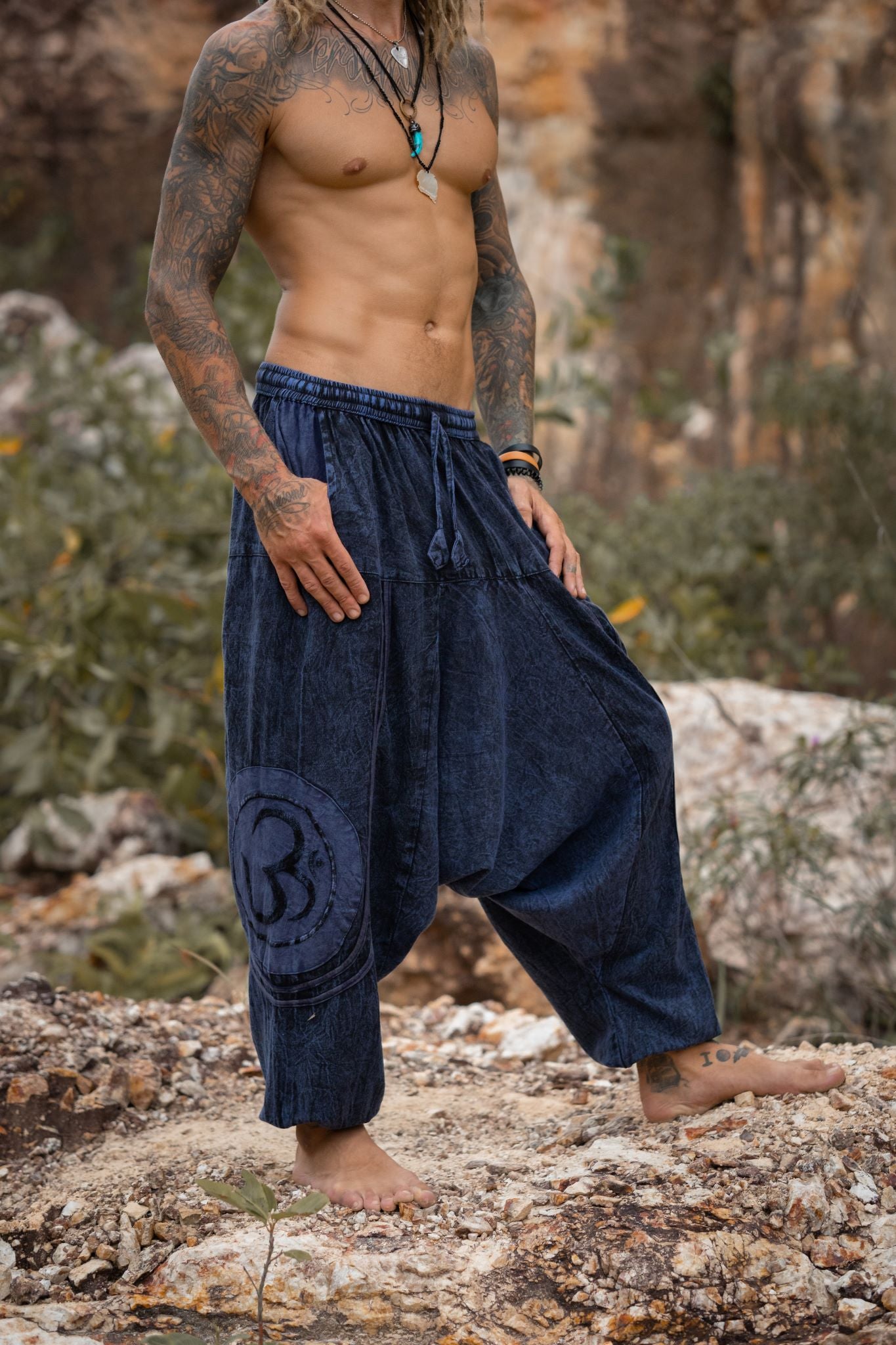 mens harem pants stonewashed navy blue ohm hippy 6