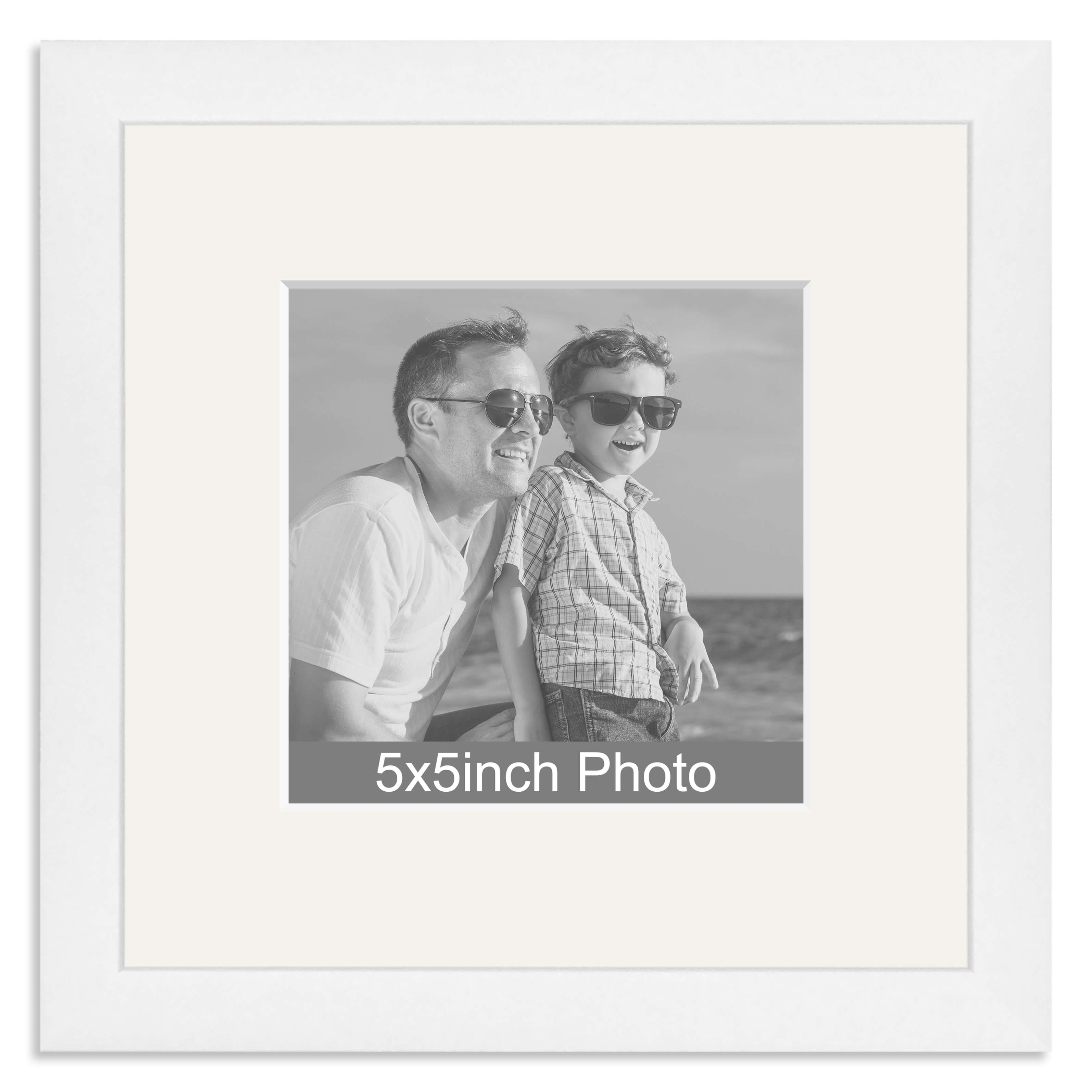 White Wooden Photo Frame with mount for a 5x5in Photo – Photo uploaded below