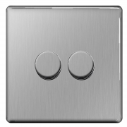 BG Screwless FBS82 Brushed Steel Trailing Edge Double Dimmer Switch 2 Gang 2 Way LED – Masterlec