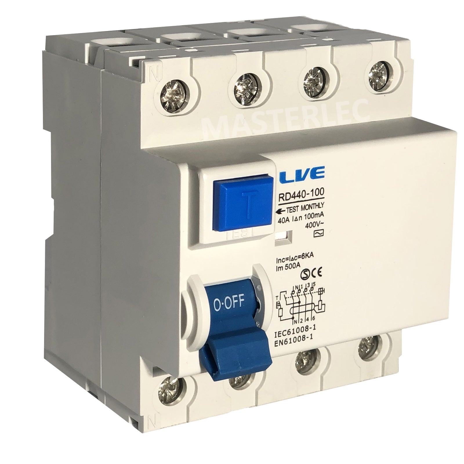 Live 4 Pole 40 Amp 100mA RD440-100 Double Pole RCD – Masterlec