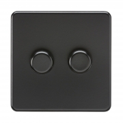 Knightsbridge Screwless Flatplate Matt Black Switches & Sockets Black Rockers 2 Gang Trailing Edge Dimmer Switch SF2182MBB – Masterlec