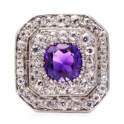 Art Deco, Platinum, Amethyst and Diamond Cocktail Ring – Vintage Ring – Antique Ring Boutique