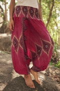 Harem pants – Diamond Peacock Feather – Red – The Karmic Chameleon