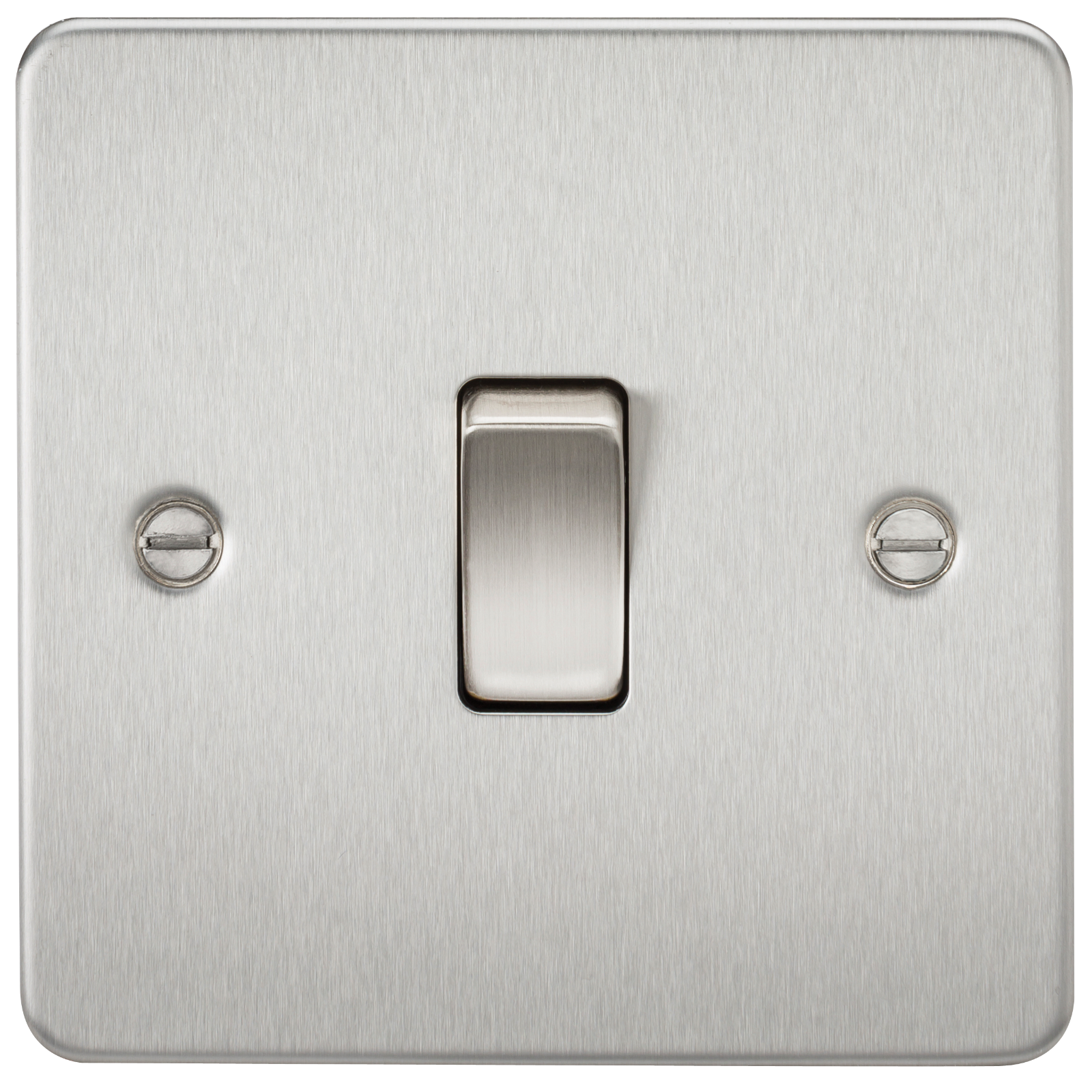 Knightsbridge Screwed Flat Plate Brushed Chrome Switches & Sockets Satin White Inserts 1 Gang Light Switch FP2000BC – Masterlec