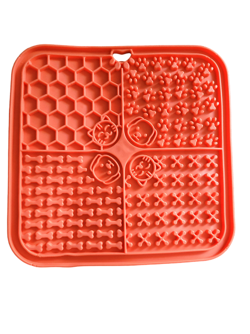 Pet Lick Silicone Mat for Dogs & Cats Slow Food Plate ORANGE – Waffle Dog