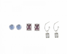 Carine Pack Of 3 Studs And Hoops Earrings in Silver, Blue, Amethyst and Black Diamond – Big Metal London