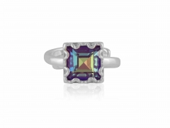 Sienna Square Gem Adjustable Ring in Silver and Violet – Big Metal London