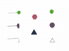 Simone Geometrical Mismatched Stud Pack of Earrings in Green, Violet, Pink, Silver – Big Metal London