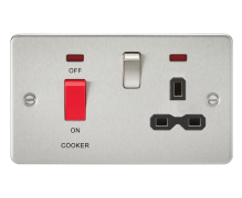 Knightsbridge Screwed Flat Plate Brushed Chrome Switches & Sockets Satin Black Inserts Cooker Unit Socket with Neon FP8333NBC – Masterlec