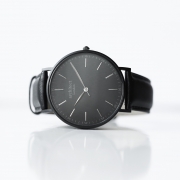 Modern Font Engraving – Men’s Minimalist Watch – Jet Black Strap – Genuine Leather / Stainless Steel – Architect Watches