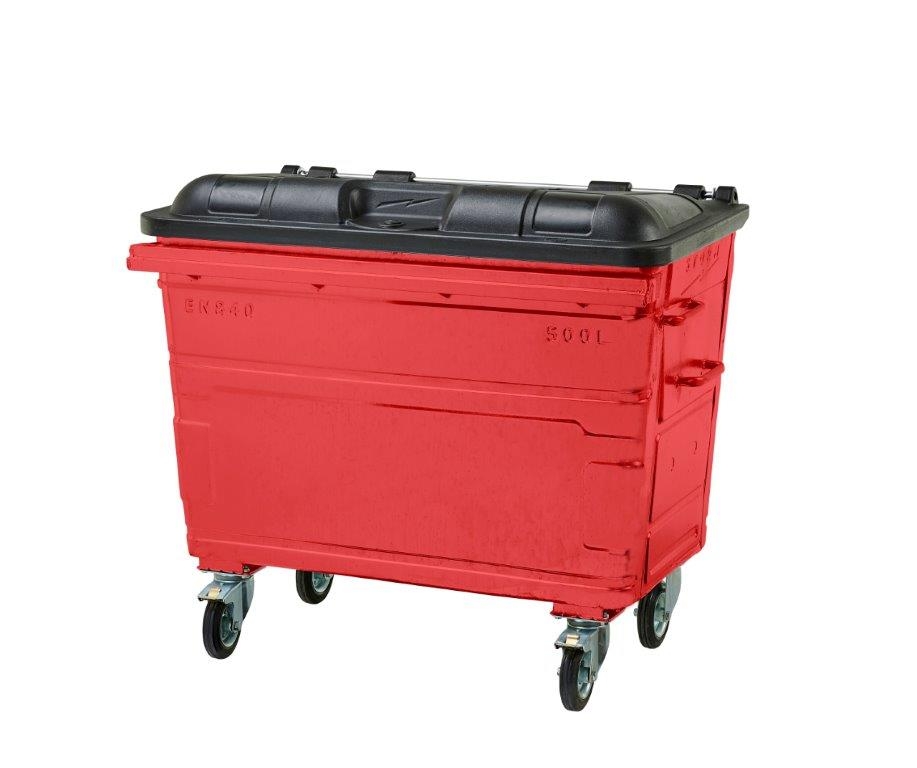 500L Steel Wheelie Bin – Red