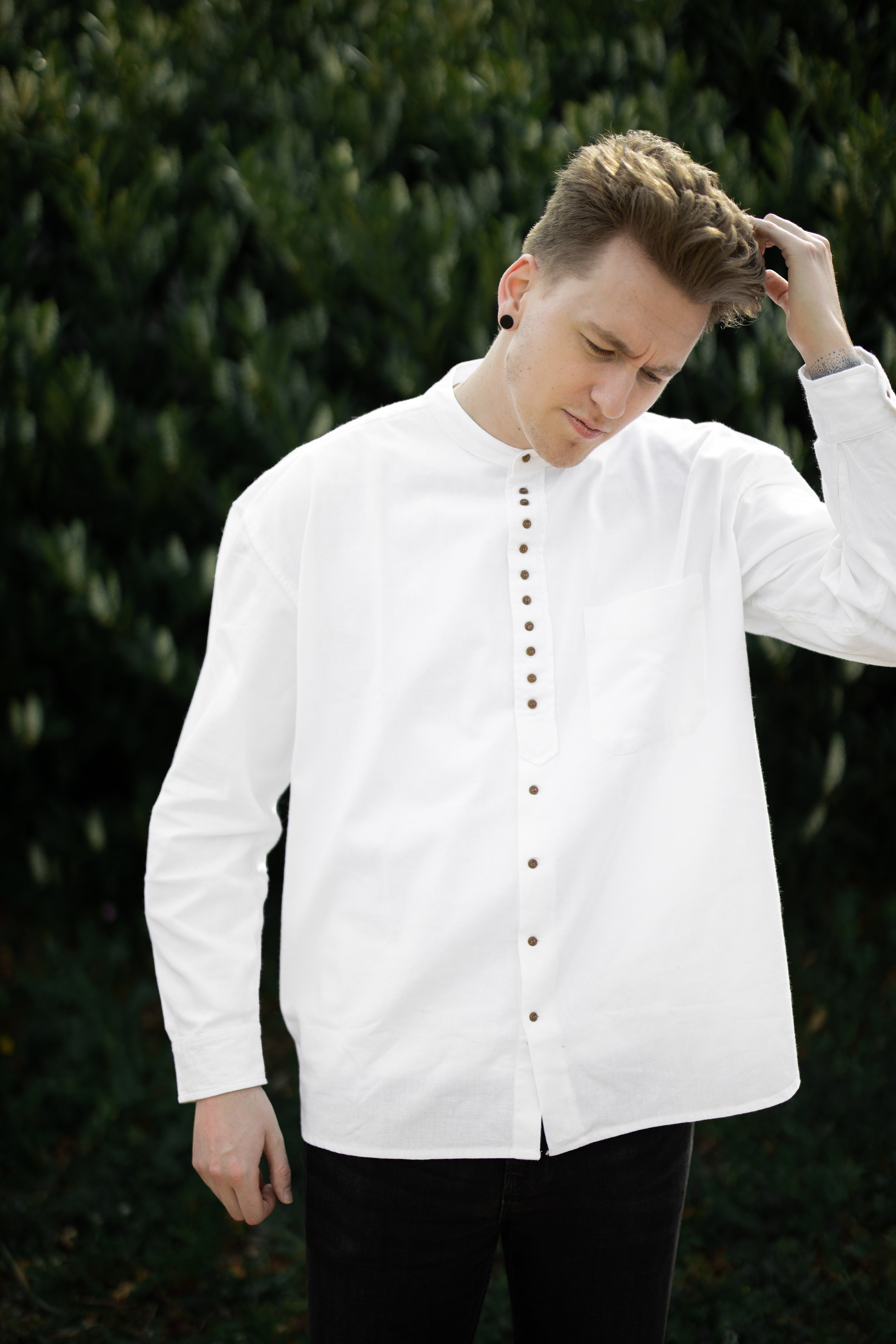 Grandfather Shirt White, M – The Donegal Shop