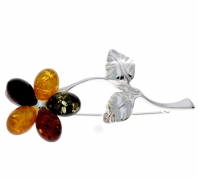 925 Sterling Silver & Baltic Amber Flower Brooch – AA801 Mix – SilverAmberJewellery