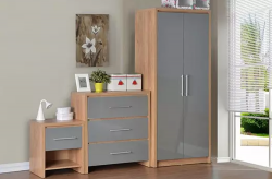 Seville Bedroom Set Grey High Gloss/Light Oak Effect Veneer – Furnishop