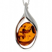 925 Sterling Silver & Baltic Amber Large Modern Pendant – GL2016 Cognac – SilverAmberJewellery