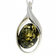 925 Sterling Silver & Baltic Amber Large Modern Pendant – GL2016 Green – SilverAmberJewellery