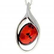 925 Sterling Silver & Baltic Amber Large Modern Pendant – GL2016 Cherry – SilverAmberJewellery