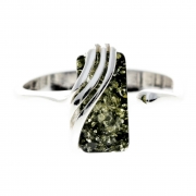 925 Sterling Silver & Genuine Baltic Amber Rectangular Modern Adjustable Ring – GL418A Green – SilverAmberJewellery