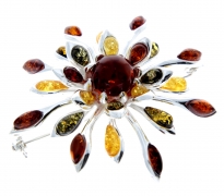 925 Sterling Silver & Baltic Amber Exclusive Large Flower Brooch – 4056 – SilverAmberJewellery