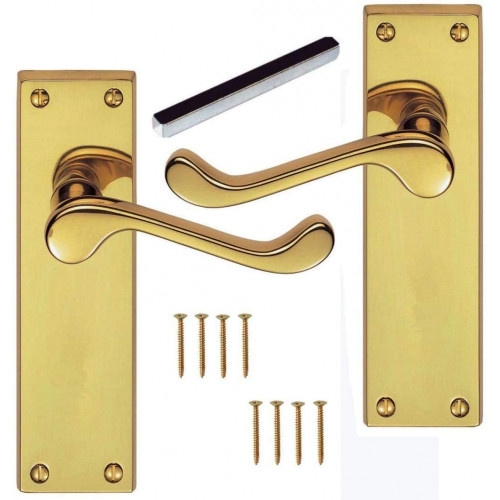 1 Pair Of Victorian Scroll Door Handles Polished Brass Finish 150mm x 42mm Backplate – by Golden Grace – My Door Handles