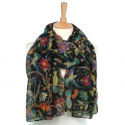 Fabulous Bird & Floral Print Scarf Black – Stylish & Luxurious – Unisex – The Scarf Giraffe