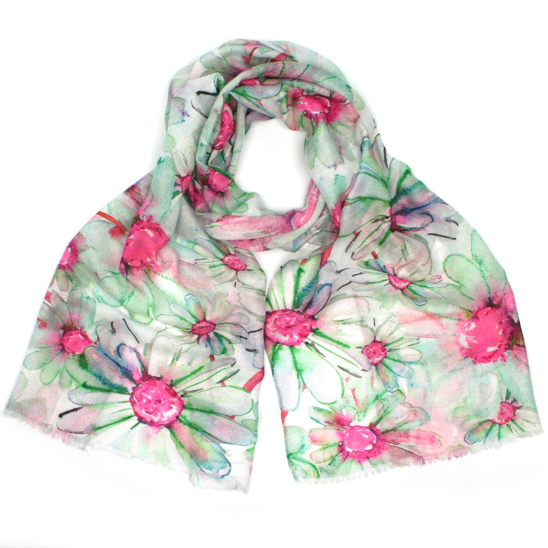 Neon Bright Daisy Print Scarf Pink – Stylish & Luxurious – Unisex – The Scarf Giraffe