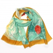 Large Bordered Daisy Print Scarf Green – Stylish & Luxurious – Unisex – The Scarf Giraffe