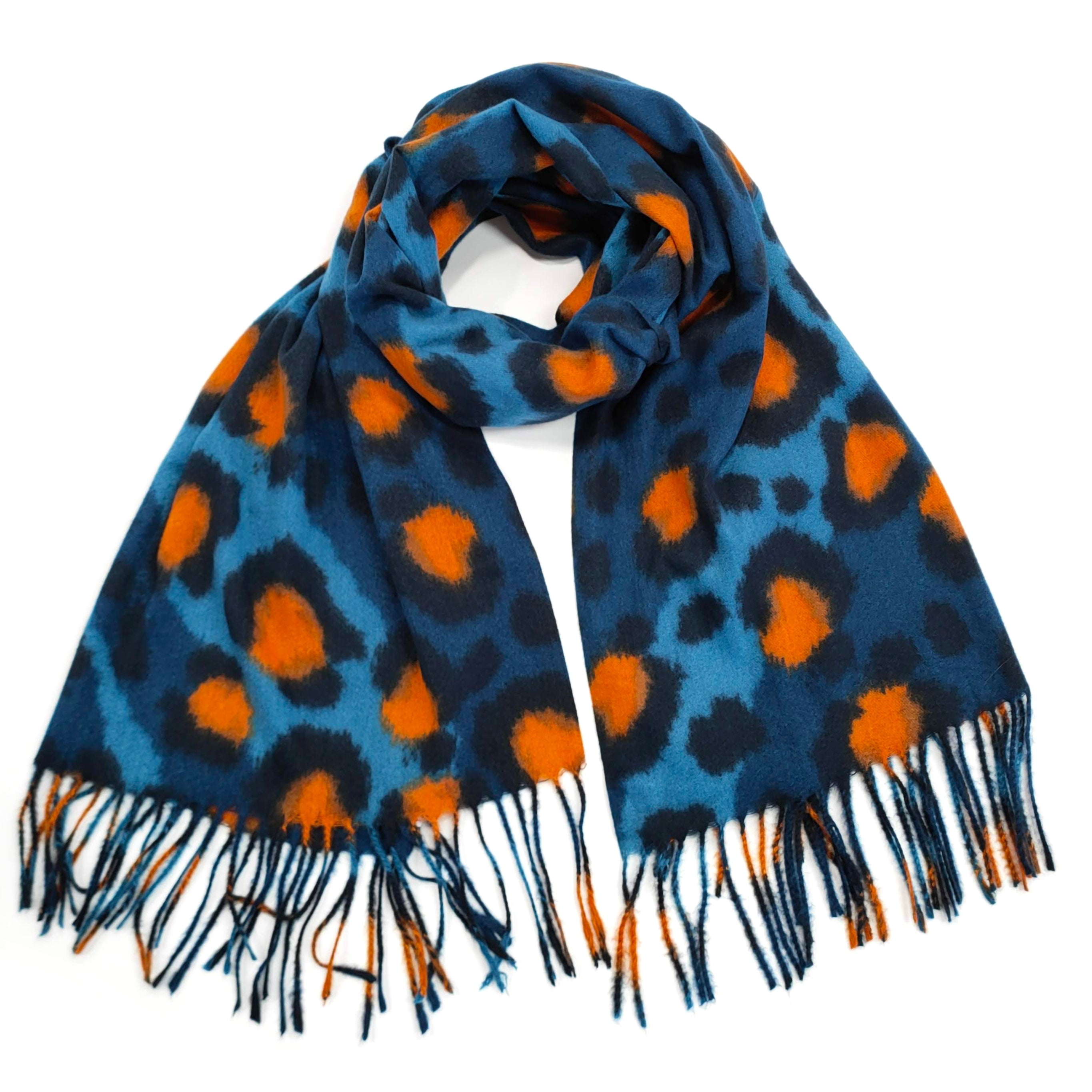 Kerrobert – Animal Print Neon Thick Scarf Blue – Stylish & Luxurious – Unisex – The Scarf Giraffe