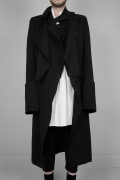 Ann Demeulemeester – Mens – Double-Breasted Coat – Black – Striped – Fleecewool / Cotton – Front button Closing