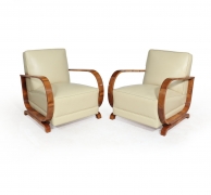 PAIR OF ART DECO LEATHER AND WALNUT ARMCHAIRS – The Furniture Rooms