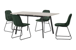 Avery Extending Dining Set With Lukas Chairs Concrete/Grey Oak Effect/Emerald Green Velvet – Furnishop