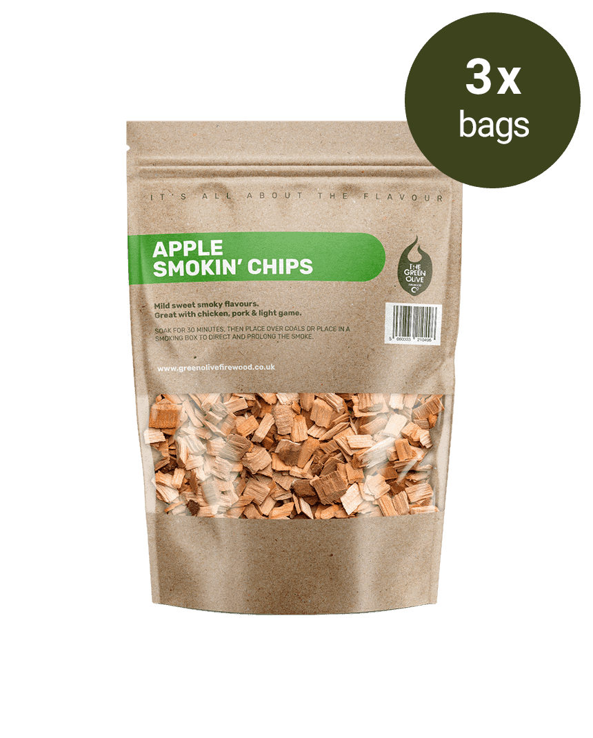 Apple Wood Smokin’ Chips – 3 Packs – Smokin’ – Green Olive Firewood