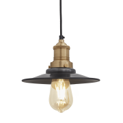 Industville – Brooklyn Flat Pendant – 8 Inch – Ceiling Light – Light Shade – Black / Brass Colour – Pewter / Brass Material – 14.5 CM X 21 CM X 21 CM