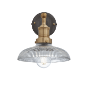 Industville – Brooklyn Glass Dome – 8 Inch – Wall Light Fixture – Brass / Black / Clear Colour – Brass / Pewter / Glass Material – 25.5 CM X 20 CM X 28 CM