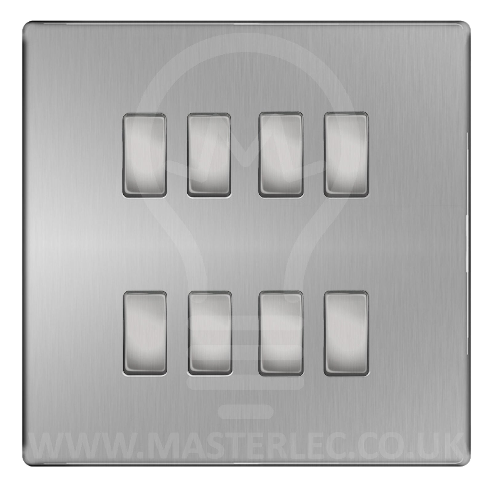 BG Brushed Steel Screwless Flat Plate 8 Gang Light Switch Custom Switch – Masterlec