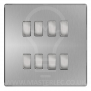 BG Brushed Steel Screwless Flat Plate 8 Gang Light Switch Custom Switch – Masterlec