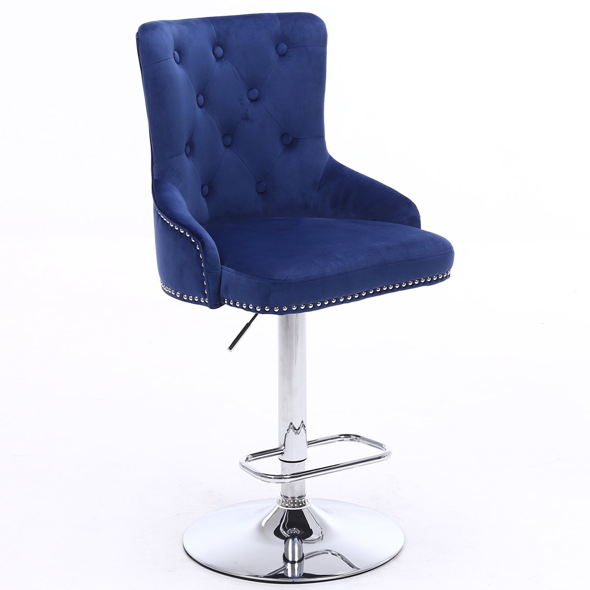 CGC Exclusive Collection – Brushed Velvet & Chrome Stand Luxury Chaise Adjustable Bar Stool – Choice of Colours Blue – CGC Retail Outlet