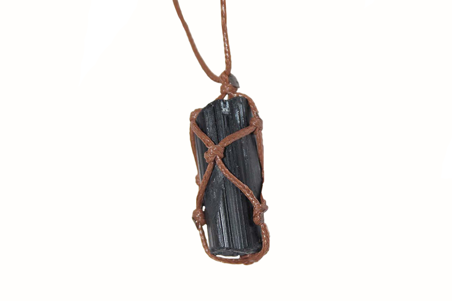 Black Tourmaline Rough Necklace with Winding Braided Brown Cord – Primal Chakra