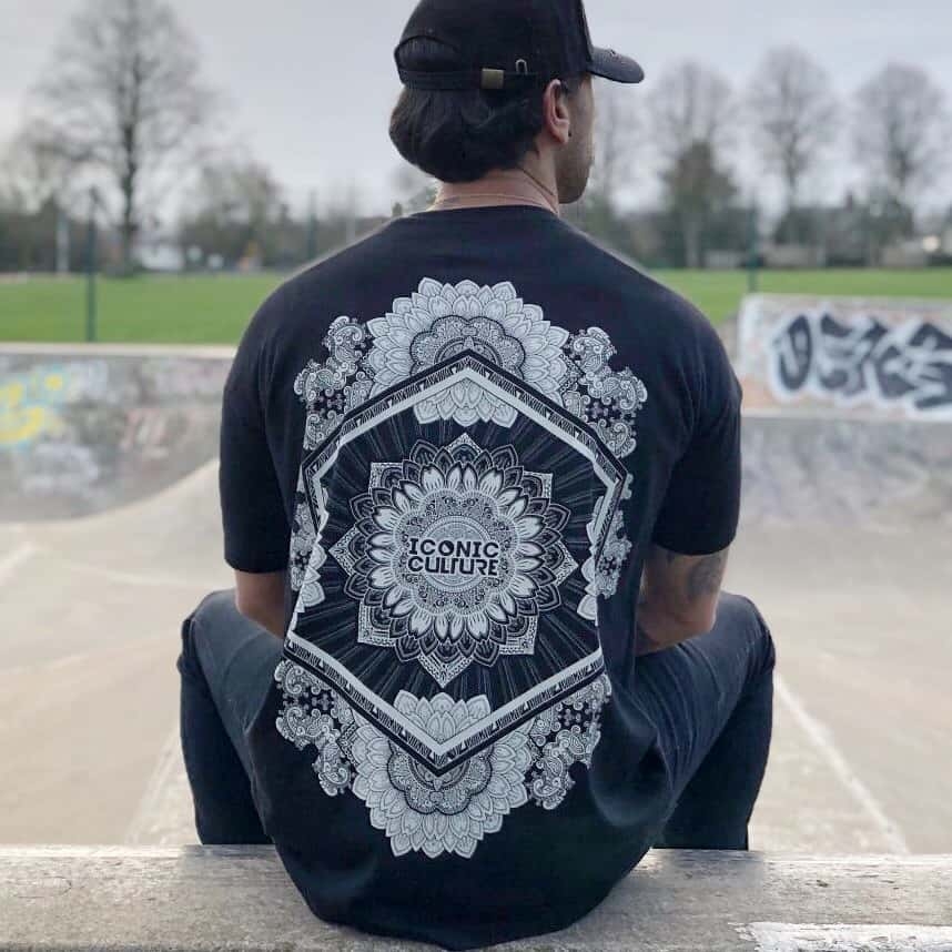 Mandala Black Oversized Tee – Small