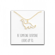 Dinosaur Brontosaurus Necklace – Cute Pendant Gift – Sweet & Funny Message Card Gold – Happy Kisses