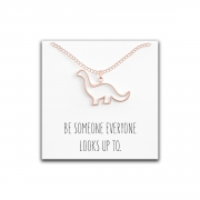 Dinosaur Brontosaurus Necklace – Cute Pendant Gift – Sweet & Funny Message Card Rose Gold – Happy Kisses