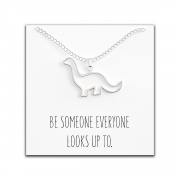 Dinosaur Brontosaurus Necklace – Cute Pendant Gift – Sweet & Funny Message Card Silver – Happy Kisses