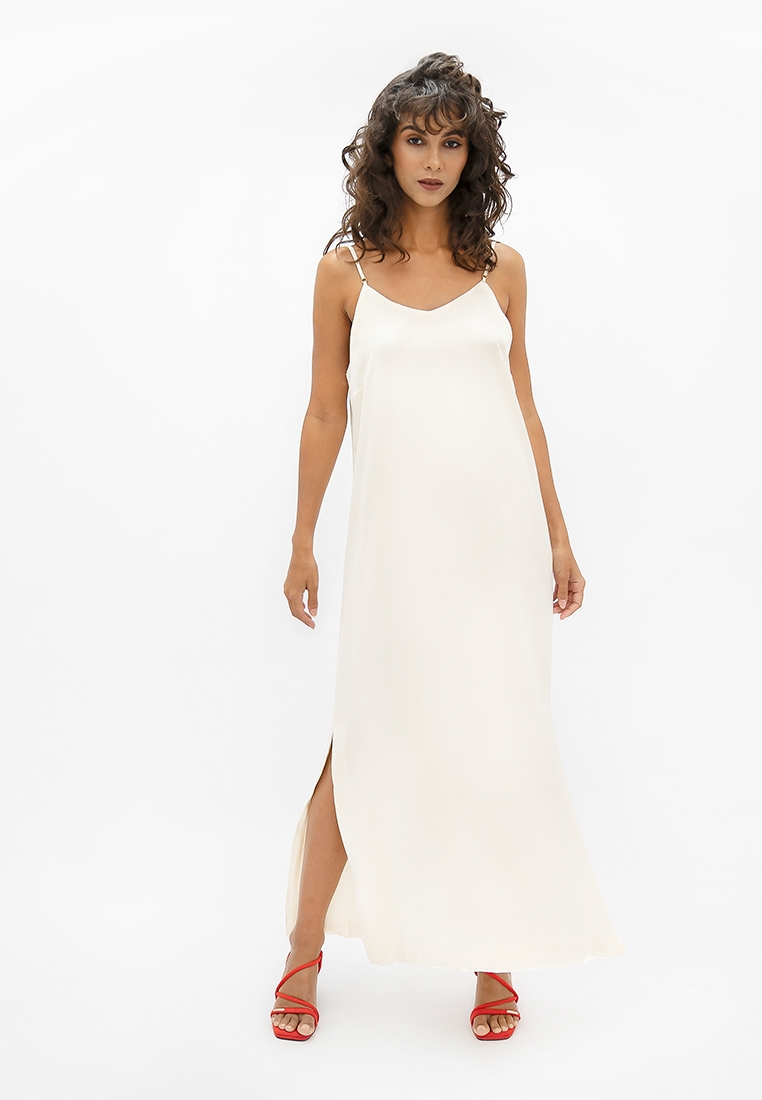 Calabar Silk Slip Dress in Pearl White – XL – XL – Ethikel