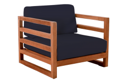 Outdoor Wooden Single Seater Sofa Garden Furniture, Teak Colour / Blue – Furnishop