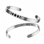 Moon Phases Bracelet – Moon Gifts For Women – Cute Stainless Steel Bangle – Silver Cuff With “Can’t Phase Me” Inspirational Quote – Happy Kisses