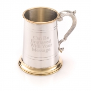 1 Pint Pewter & Brass Tankard/Mug Georgian Handle