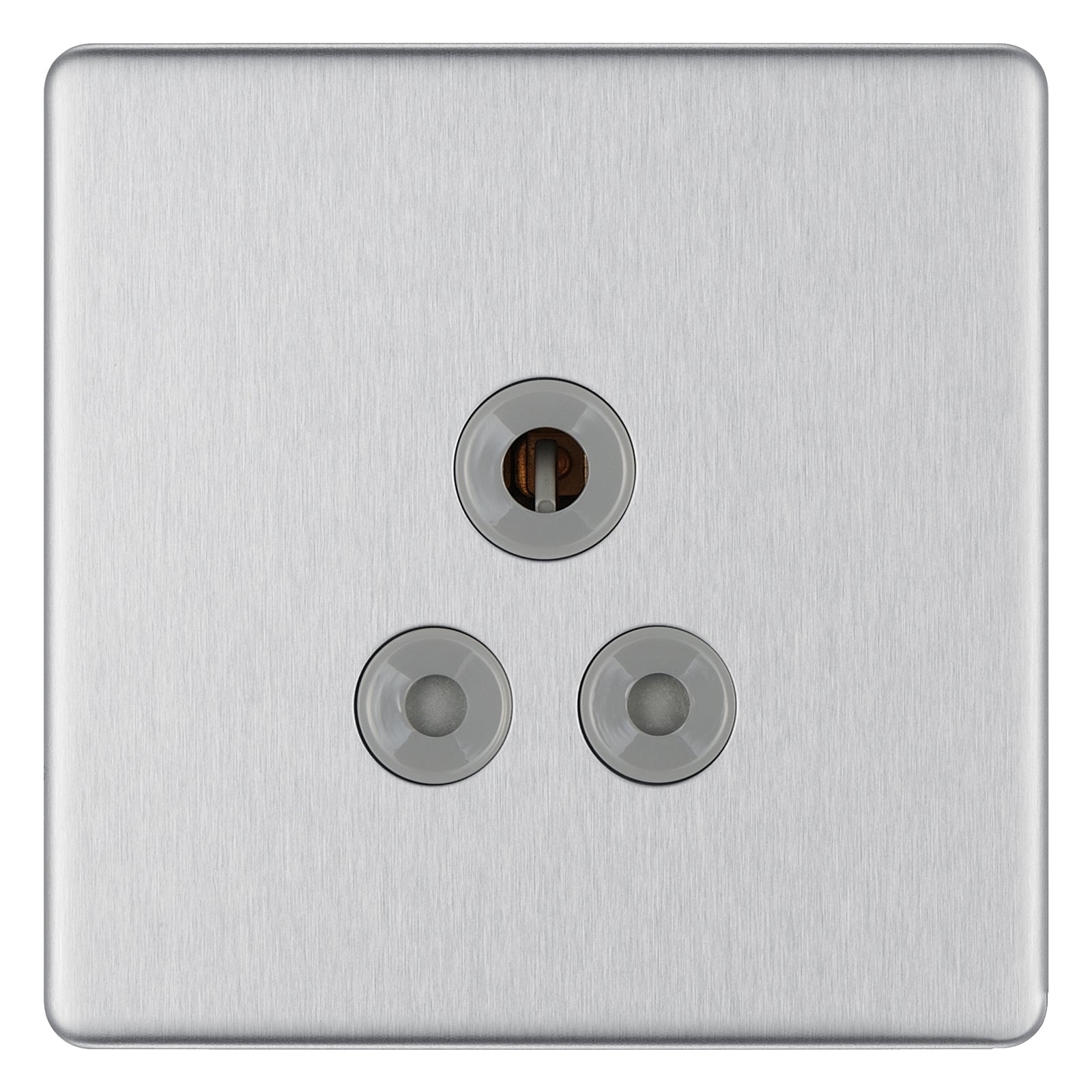 BG Nexus Screwless Flat Plate Brushed Steel Switches and Sockets Grey Inserts Full Range 5 Amp Round Pin Socket FBS29G – Masterlec