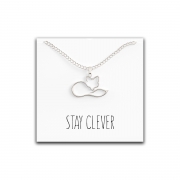 Fox Necklace – “Stay Clever” Message Pendant – Cute Charm Gift Silver – Happy Kisses