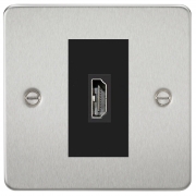 Knightsbridge Screwed Flat Plate Brushed Chrome Switches & Sockets Satin Black Inserts 1 Gang HDMI Socket – Masterlec